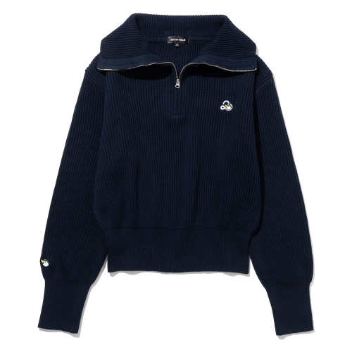 코튼 카라넥 골지 여성 하프 집업 니트 [NAVY]