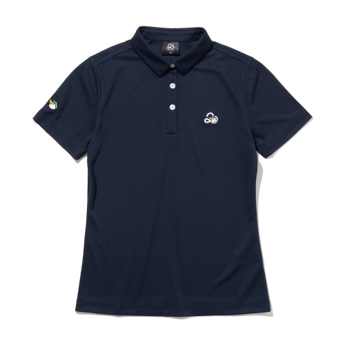 투에니더그 자수 카라 여성 반팔 티셔츠[NAVY]
