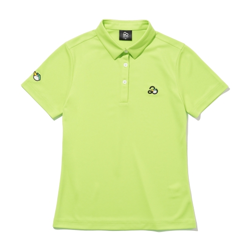 투에니더그 자수 카라 여성 반팔 티셔츠[YELLOW GREEN]