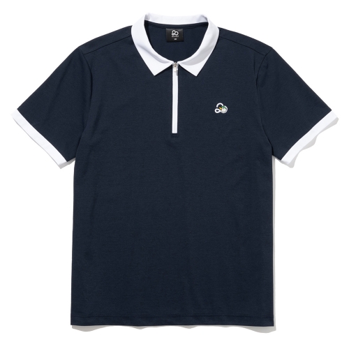 배색 하프집업 남성 반팔 티셔츠 [NAVY]