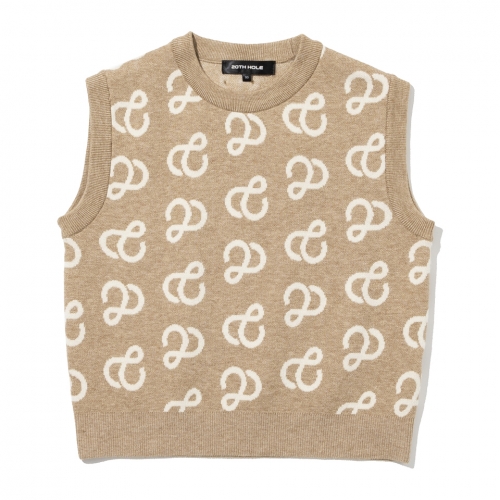 여성 비스코스 심볼 로고 니트 크롭 베스트 [BEIGE]