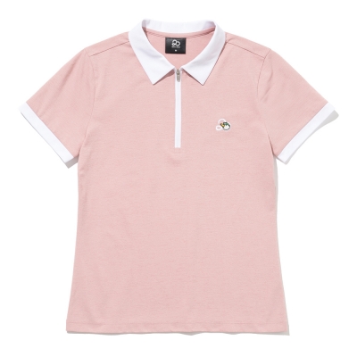 배색 하프집업 여성 반팔 티셔츠 [CORAL PINK]