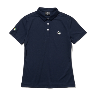 투에니더그 자수 카라 여성 반팔 티셔츠[NAVY]