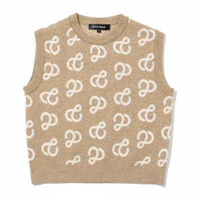여성 비스코스 심볼 로고 니트 크롭 베스트 [BEIGE]